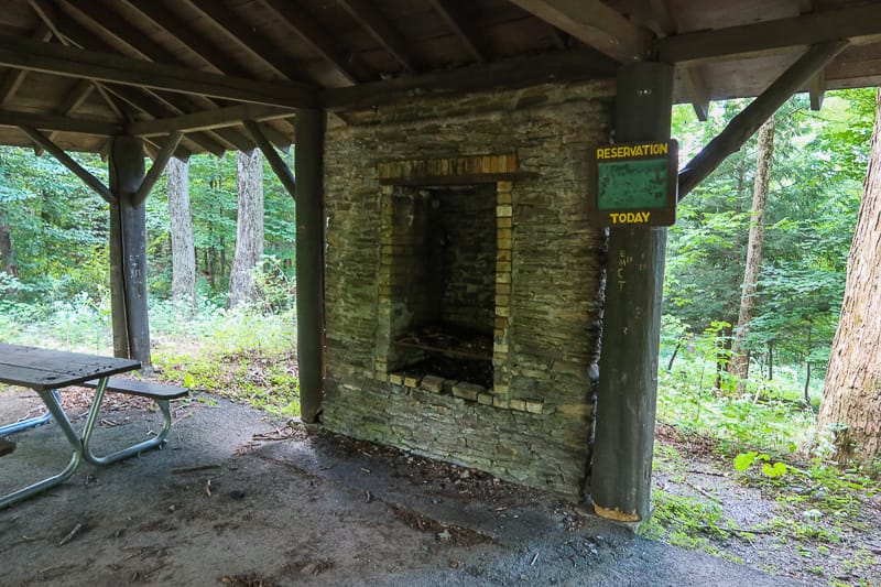 Pavillion with fire place in Highland Forest.